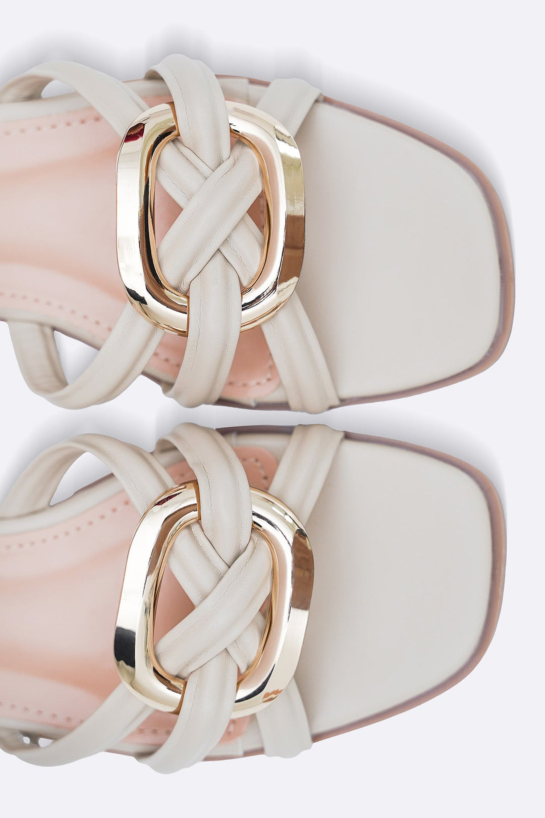 BEIGE DREW BUCKLE SLIDES