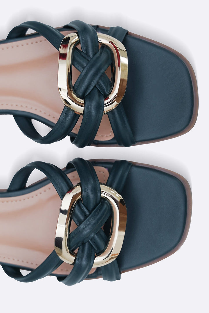 TEAL DREW BUCKLE SLIDES