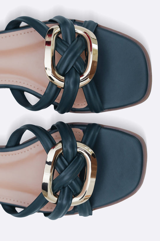 TEAL DREW BUCKLE SLIDES