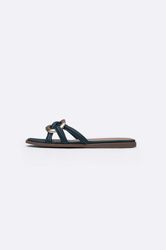 TEAL DREW BUCKLE SLIDES
