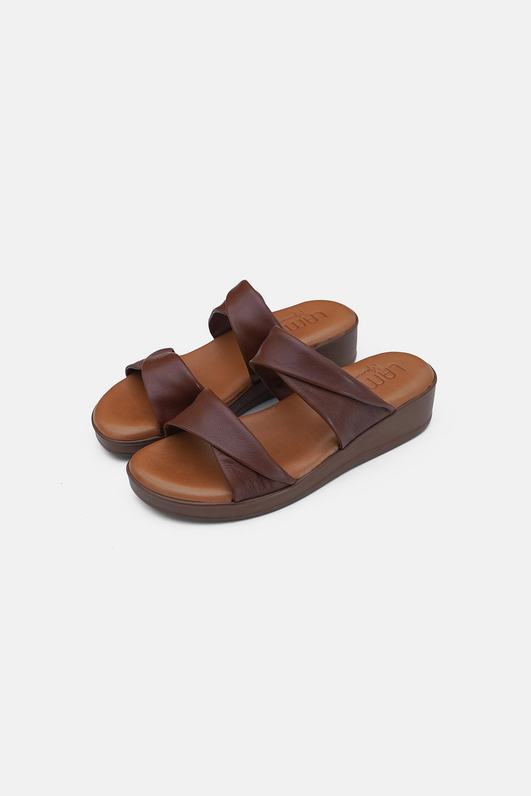 BROWN-MOUSSE MAMA LEATHER SLIDES