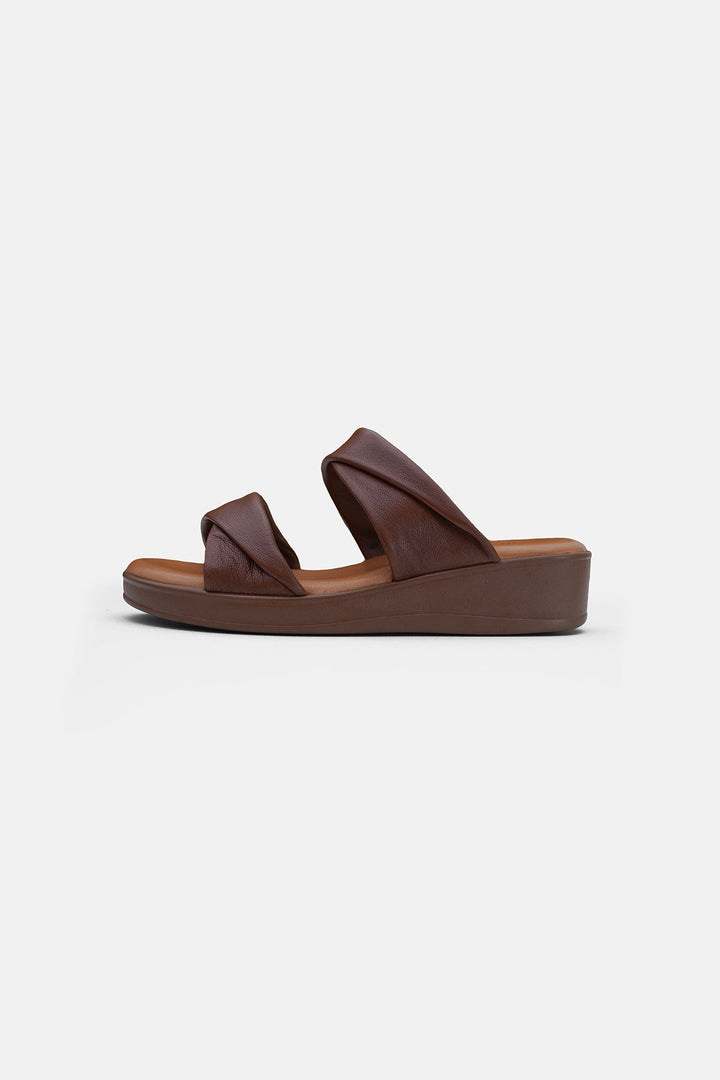 BROWN-MOUSSE MAMA LEATHER SLIDES