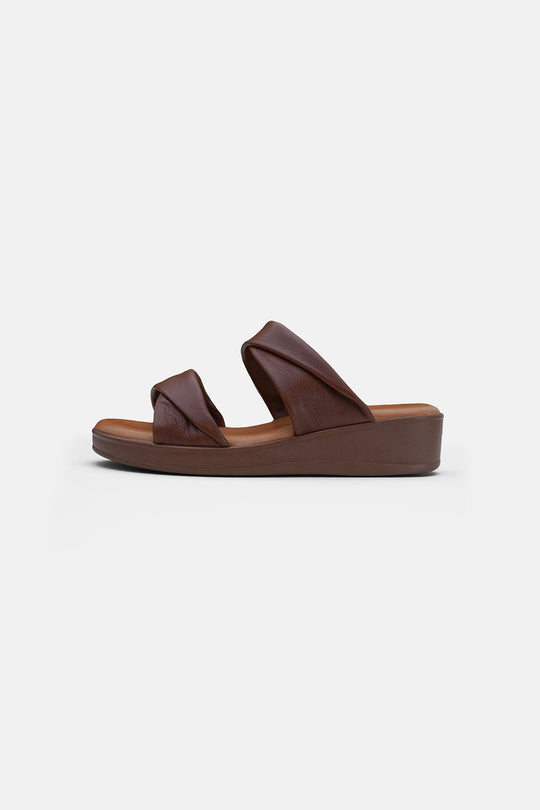 BROWN-MOUSSE MAMA LEATHER SLIDES