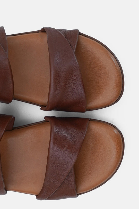 BROWN-MOUSSE MAMA LEATHER SLIDES