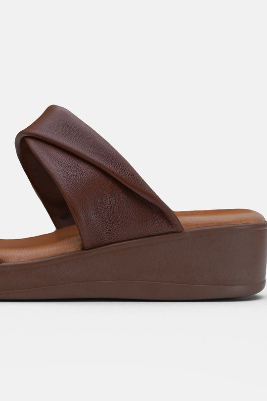 BROWN-MOUSSE MAMA LEATHER SLIDES