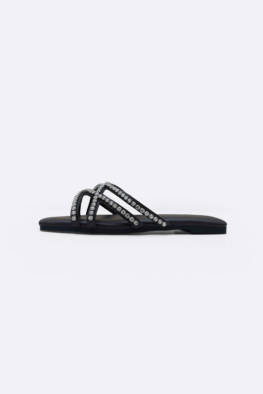 COFFEE VIOLA STUDDED SLIDES