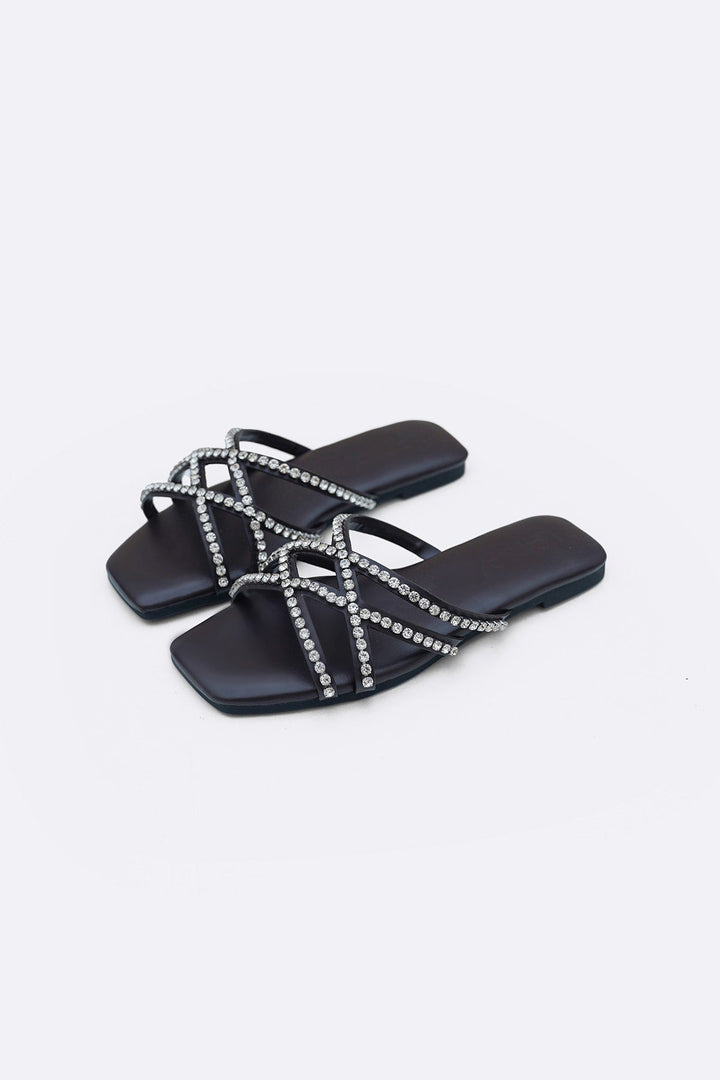 COFFEE VIOLA STUDDED SLIDES