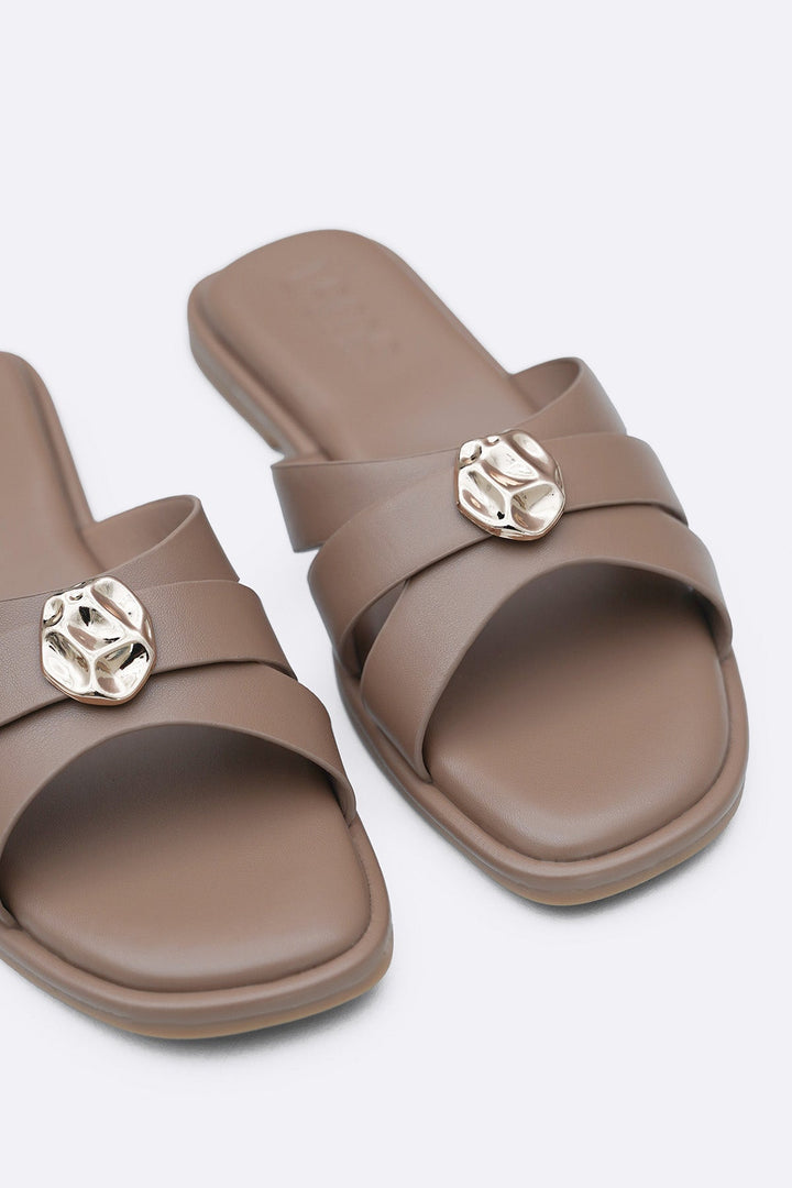 TAUPE JOVIE STUD SLIDES
