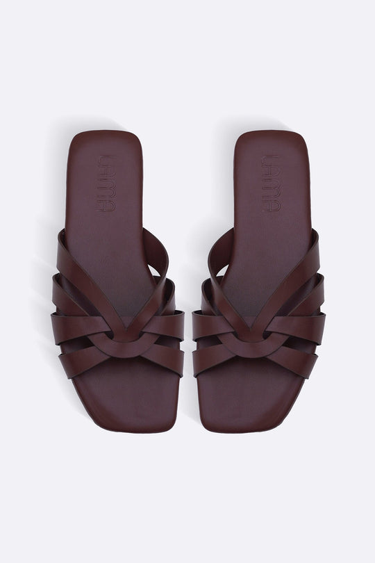 BROWN MOLDOVA STRAPPY SLIDES