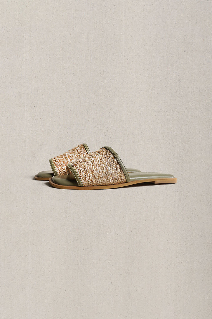 SAGE RAFFIA SLIDES