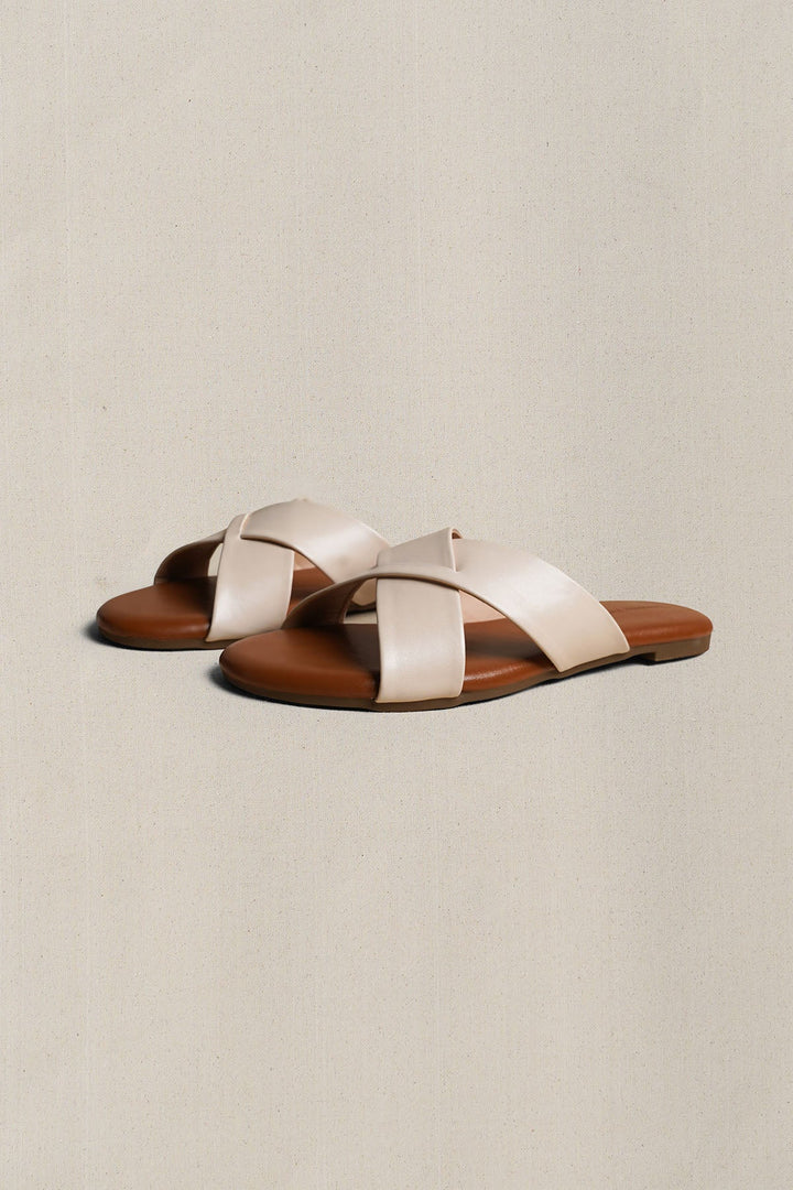 OFF WHITE CROSS STRAP SLIDES