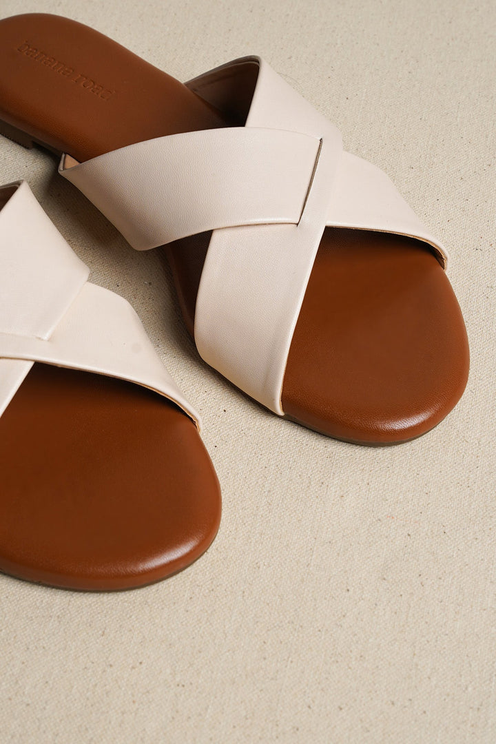 OFF WHITE CROSS STRAP SLIDES