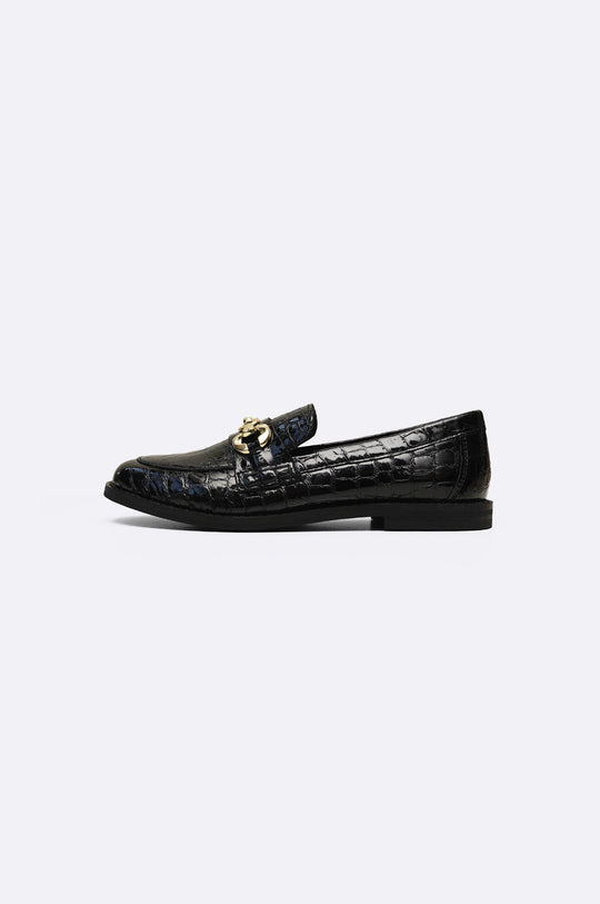 BLACK BUCKLED LEATHER LOAFERS