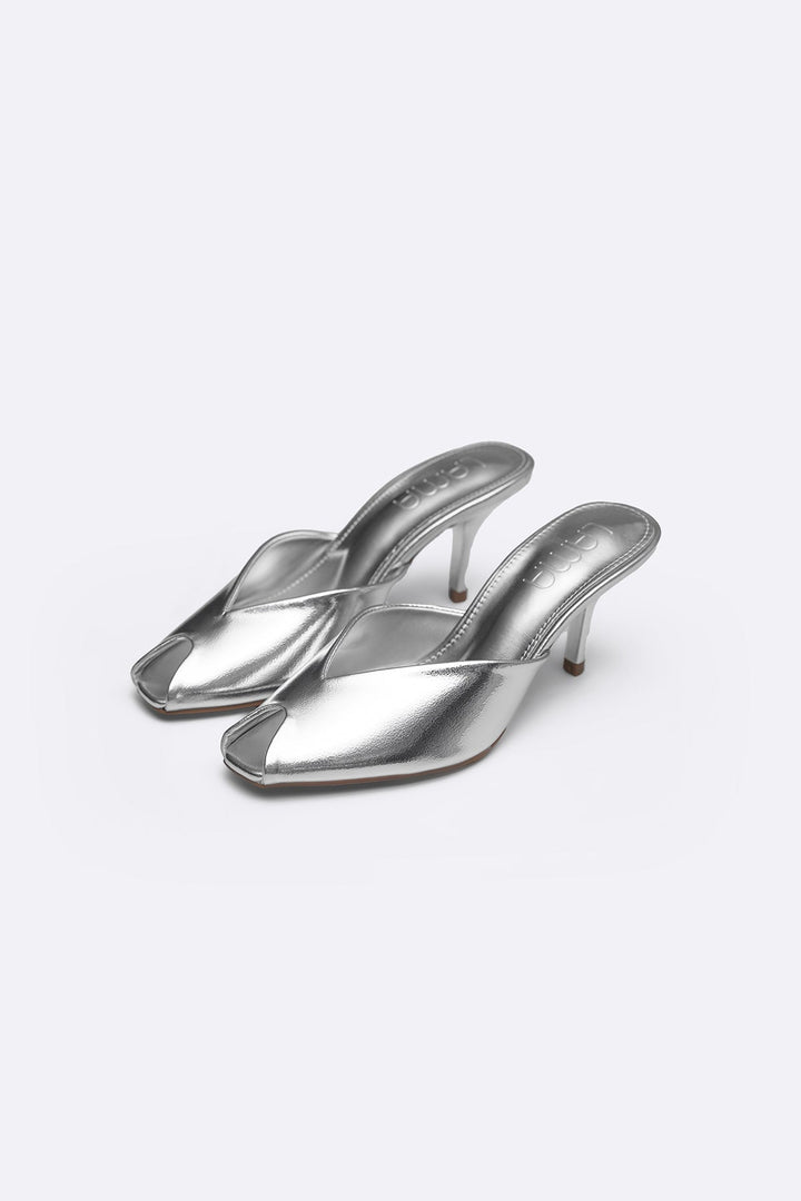 SILVER PARTY PEEP HEEL