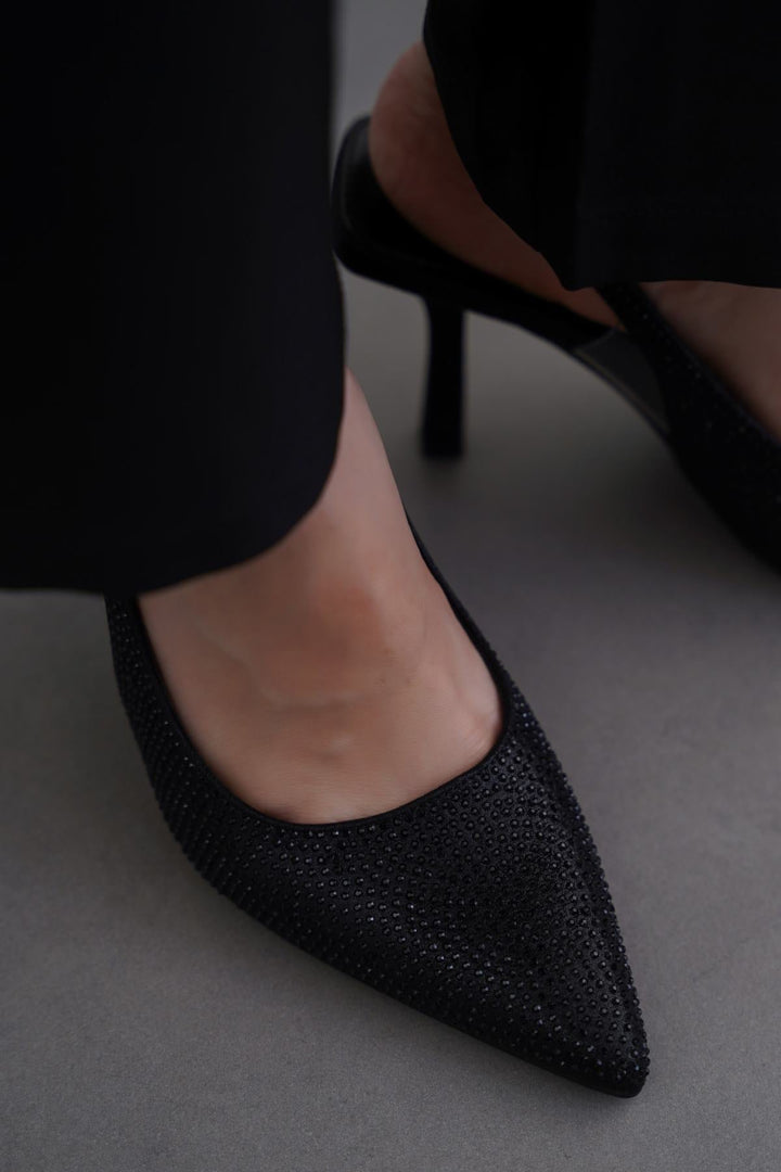 BLACK CRYSTAL SPRAY HEELS