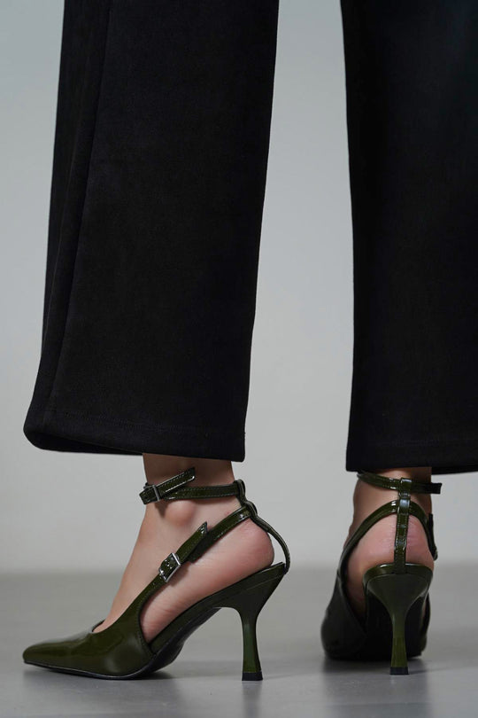 GREEN ANKLE-TIE STILETTO
