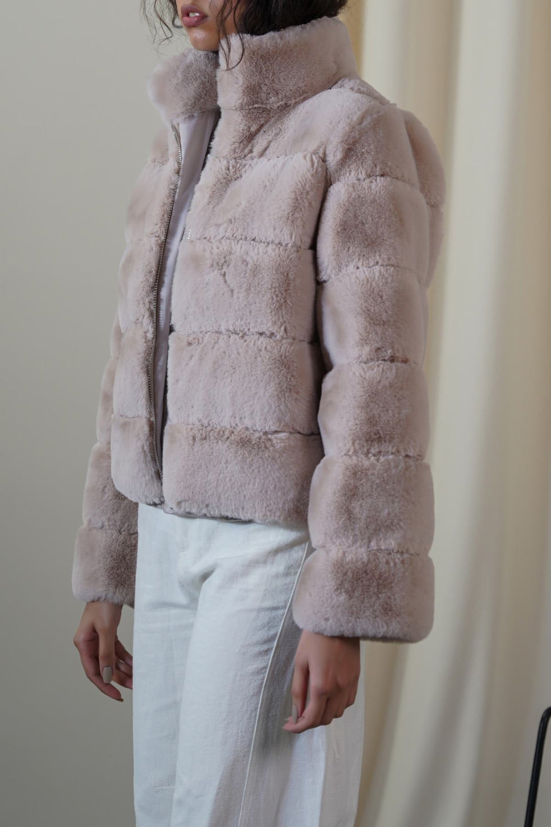 BEIGE PLUSH FUR JACKET