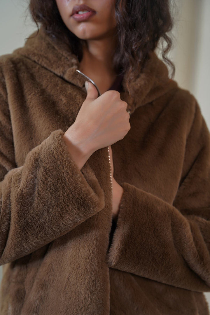 BROWN LONG FUR JACKET