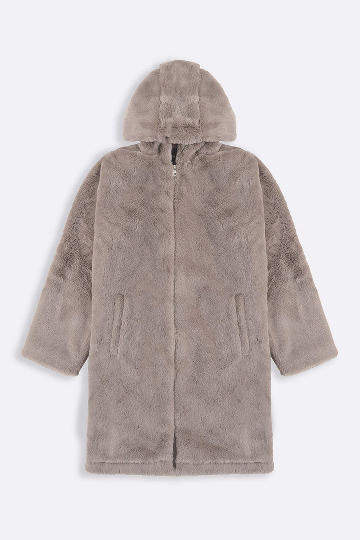 KHAKI LONG FUR JACKET