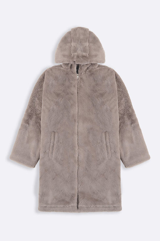 KHAKI LONG FUR JACKET