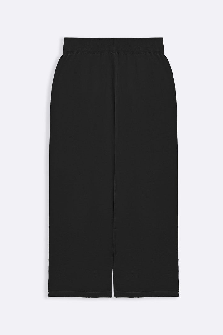 BLACK SOFT-KNIT STRAIGHT TROUSERS