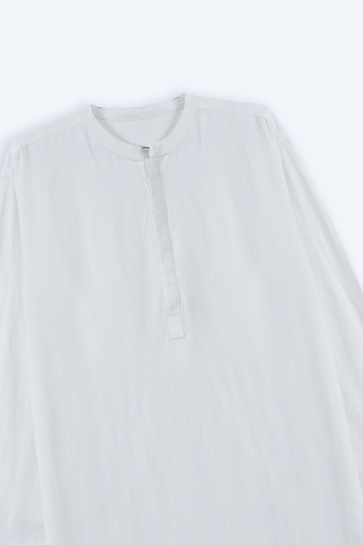 WHITE LINEN BLEND LONG SHIRT