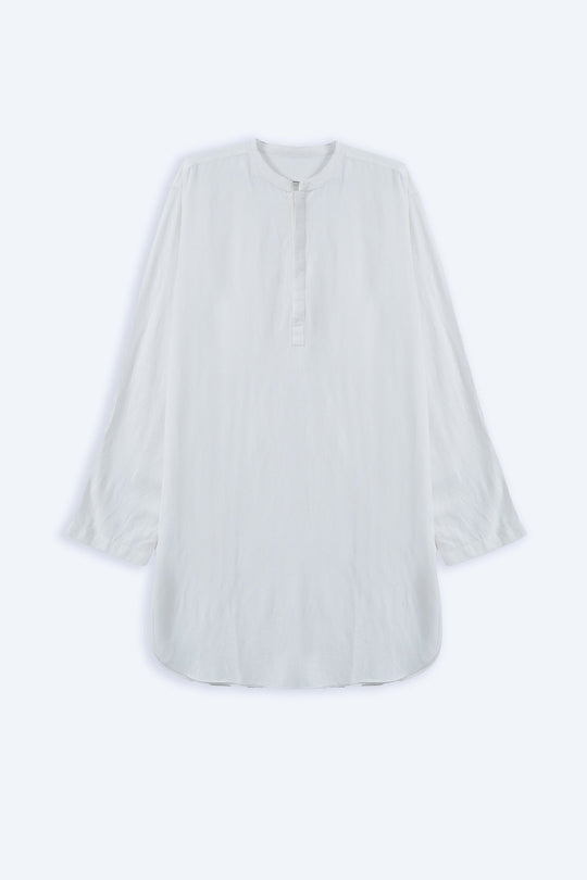WHITE LINEN BLEND LONG SHIRT