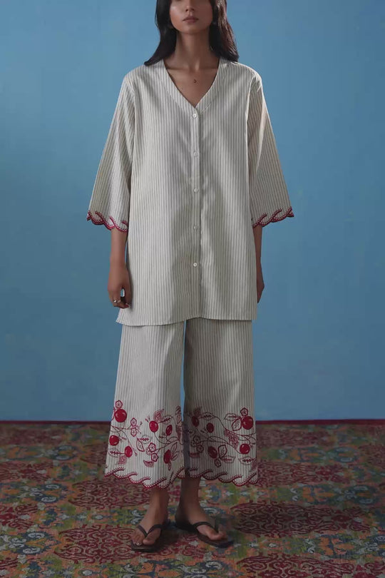 ECRU CHERRY STORY PINSTRIPE CULOTTES