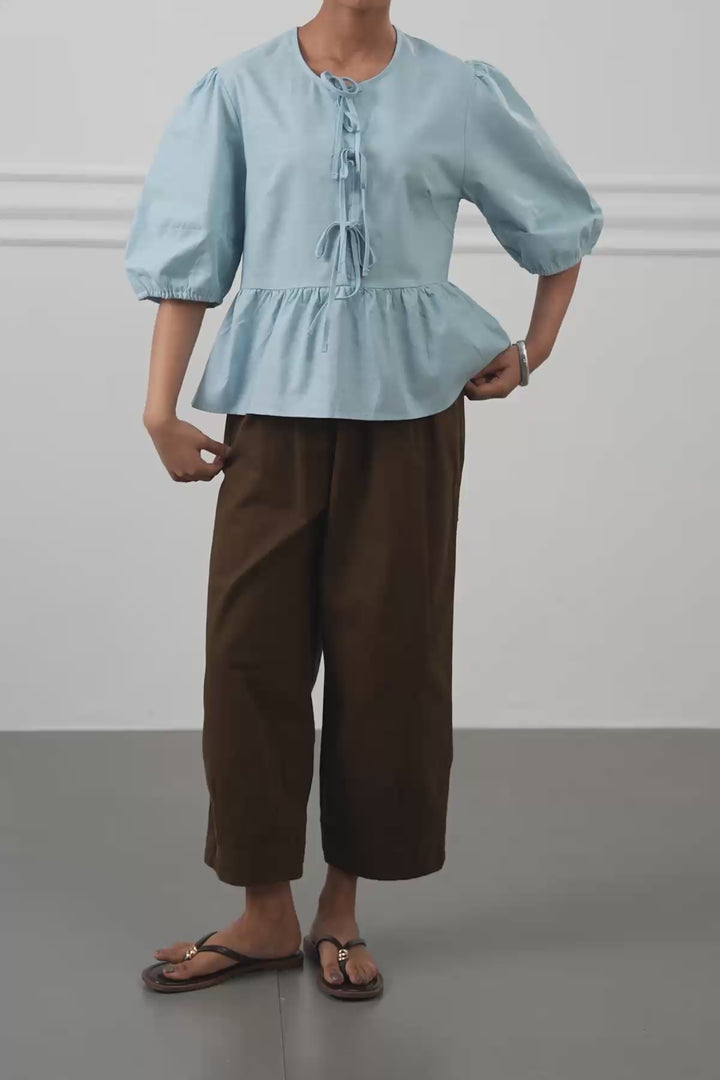 LINEN COTTON FLOUNCE TOP